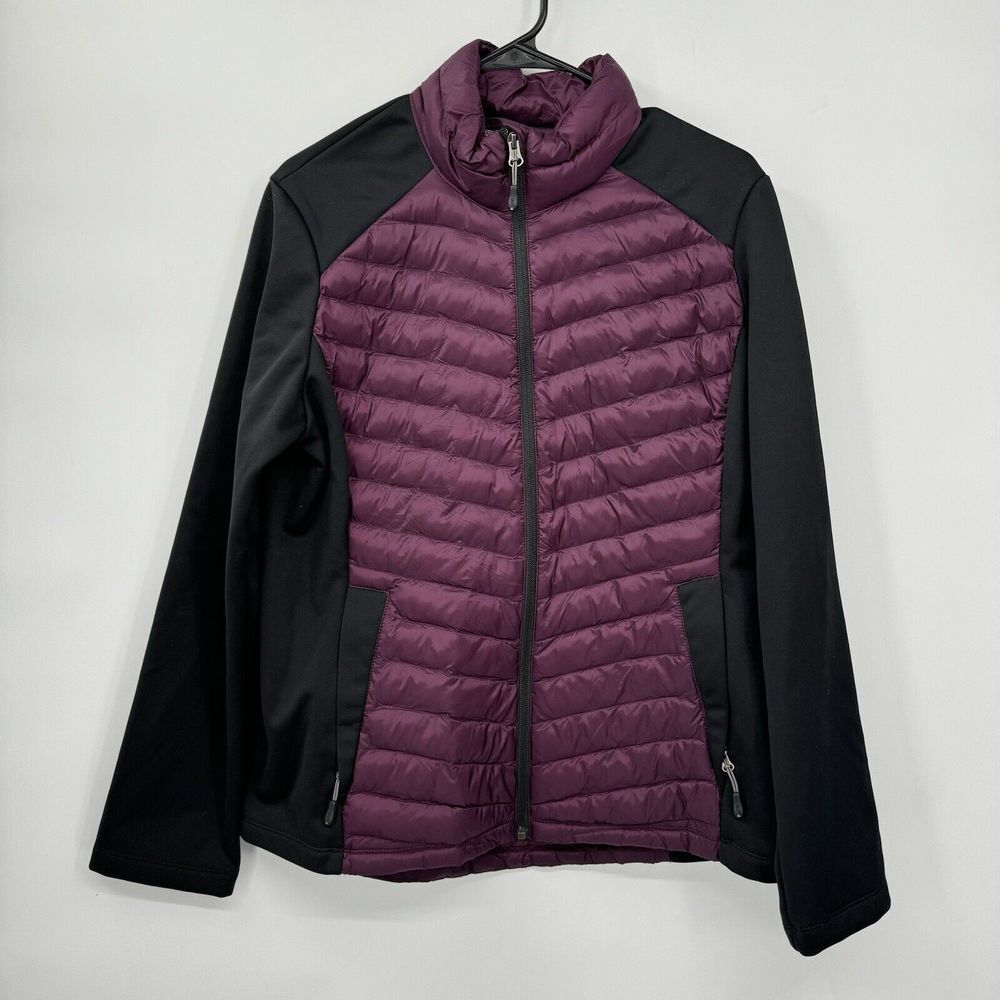 32 Degrees Heat Large Puffer Jacket Womens Purple Black Mixed Media Full Zip‎